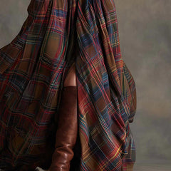Carolina | Long Plaid Dress with Collar and Belt
