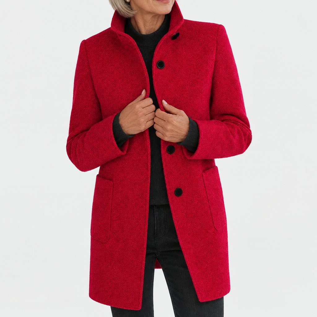 Bettina classic stand collar coat in red