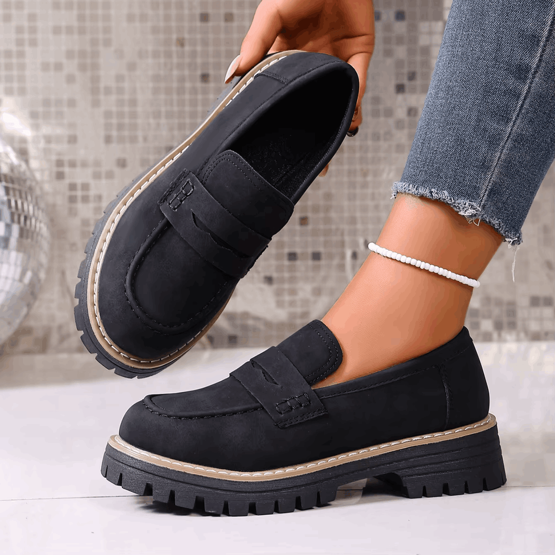 Maggie Chunky Sole Penny Loafers in black