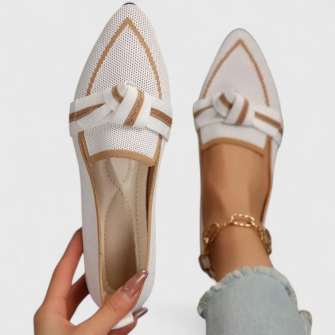 Marceline Pointed Flats with Knot Detail in white