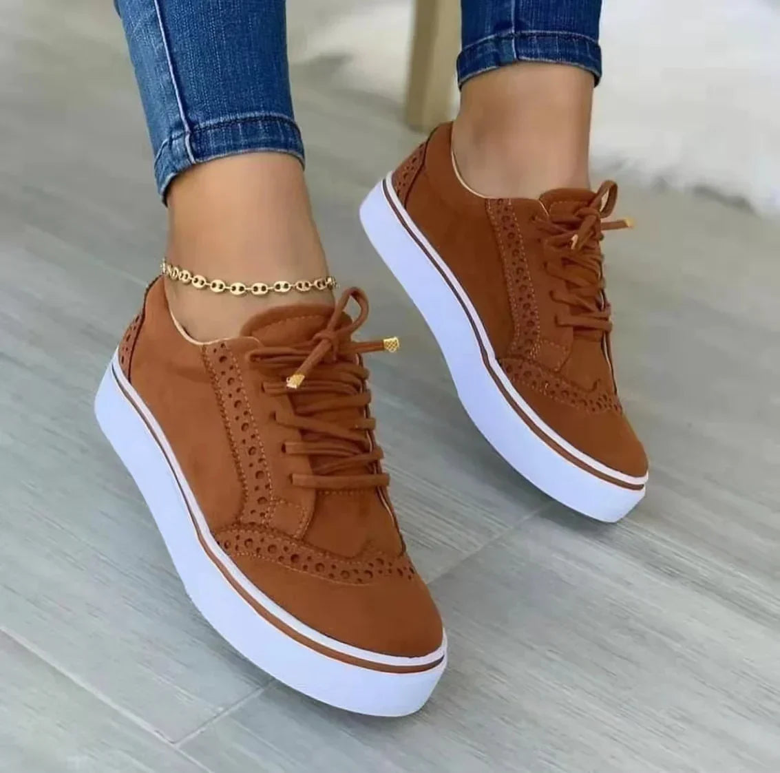 Emilie flat casual comfy orthopedic sneakers in brown
