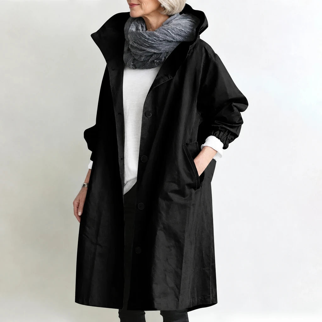 Agatha | Long Hooded Coat - Black