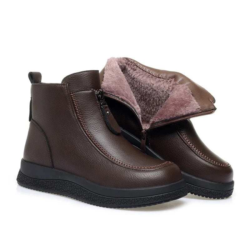 Marigold | Cozy-Lined Zip Comfort Boots in Brown