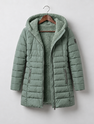 Anna hooded A-line winter coat in Sage Green