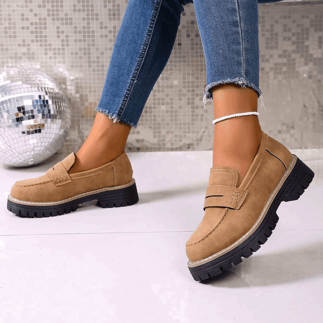Maggie Chunky Sole Penny Loafers in camel