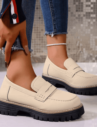 Maggie Chunky Sole Penny Loafers in cream