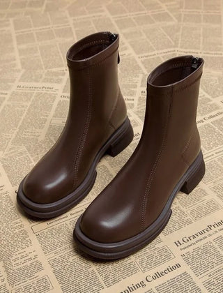 Isadora | Back-Zip Block Heel Ankle Boots in Brown