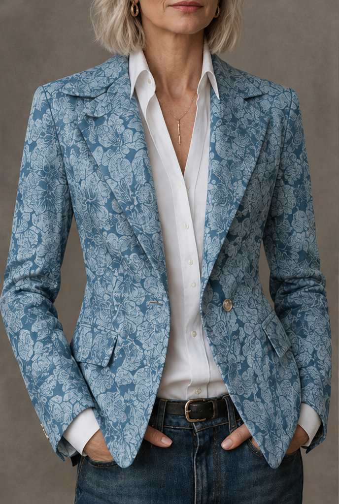 Corinne | Elegant Textured Blazer - Sky Blue