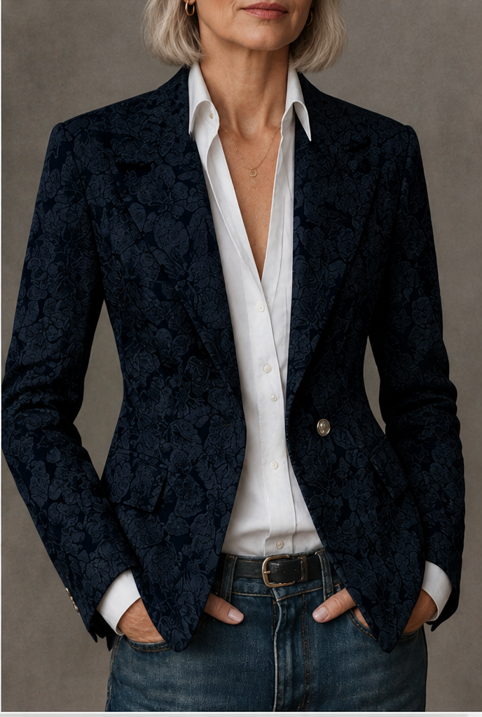 Corinne | Elegant Textured Blazer - Blue
