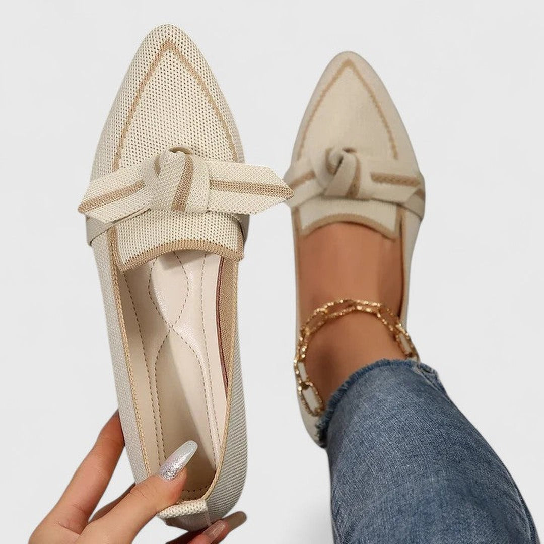 Marceline Pointed Flats with Knot Detail in beige