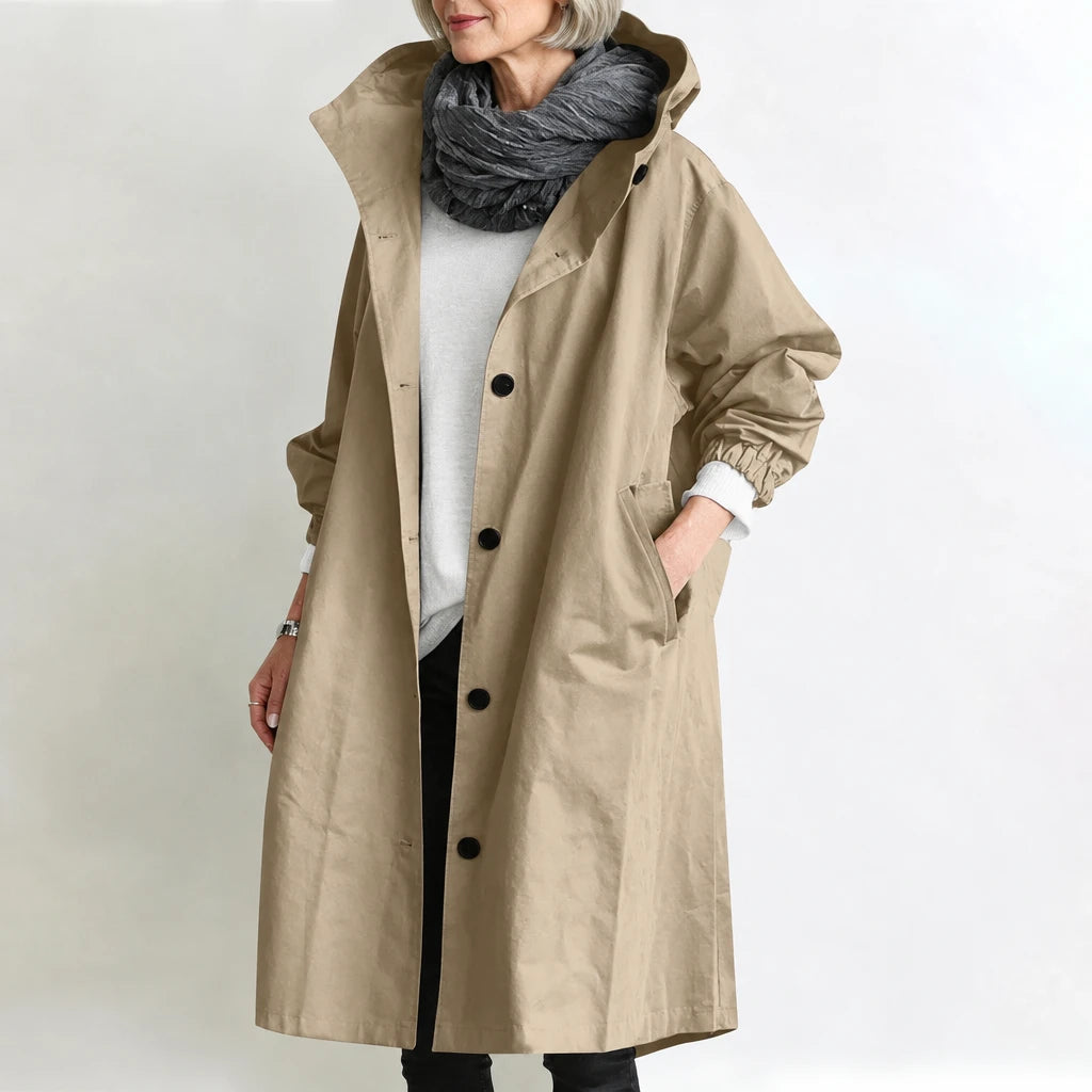 Agatha | Long Hooded Coat - Khaki