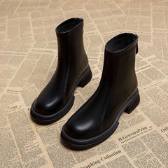Isadora | Back-Zip Block Heel Ankle Boots in Black