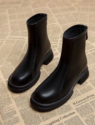 Isadora | Back-Zip Block Heel Ankle Boots in Black