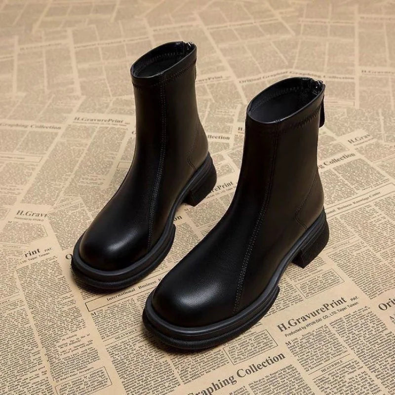 Isadora | Back-Zip Block Heel Ankle Boots in Black