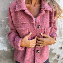 Soft Faux Fur Button Jacket - Pink