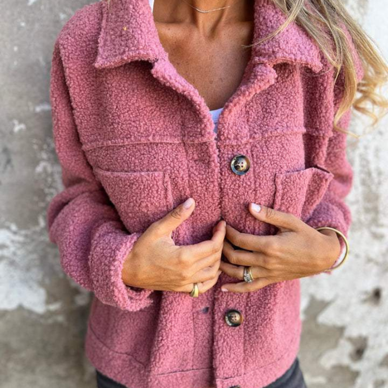 Soft Faux Fur Button Jacket - Pink