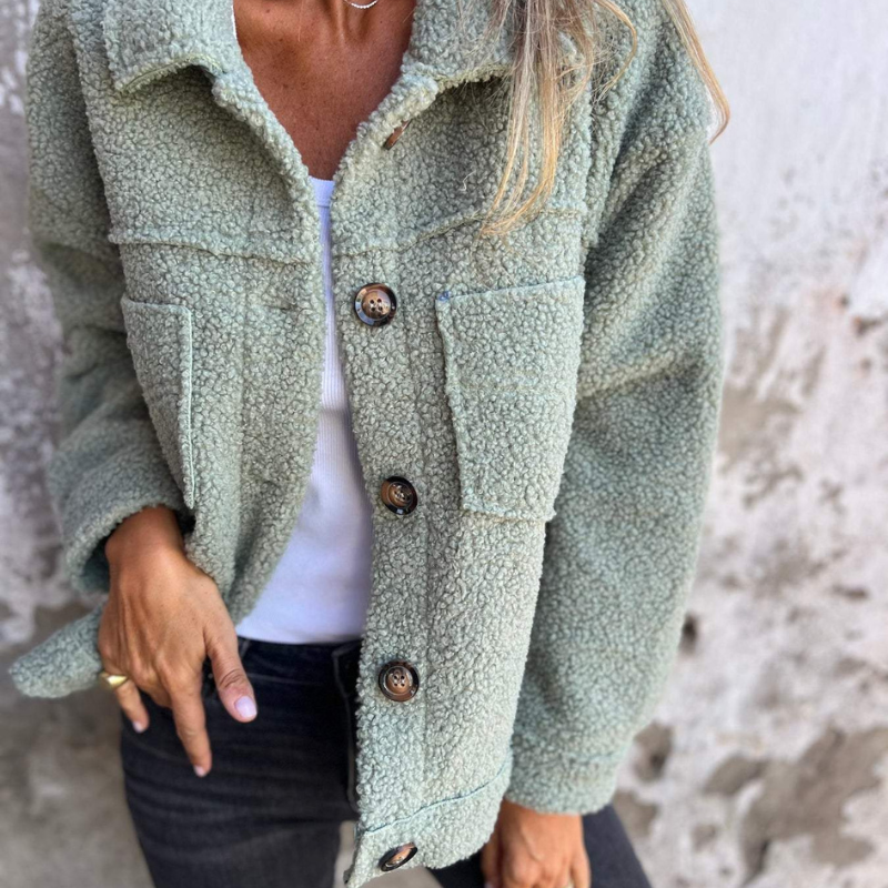 Soft Faux Fur Button Jacket - Green