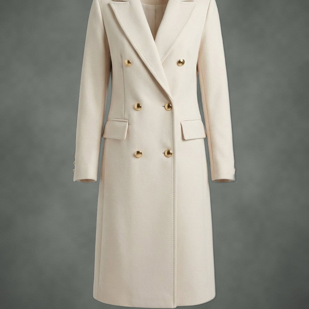 Leonie double-breasted camel coat, detail
