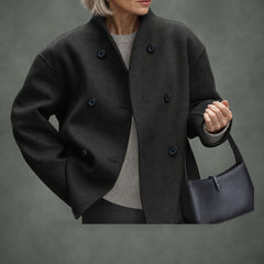 Blandine short double-breasted coat in black