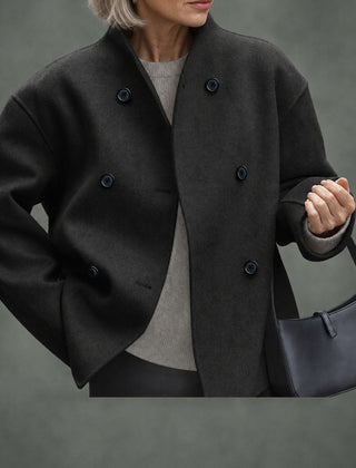 Blandine short double-breasted coat in black