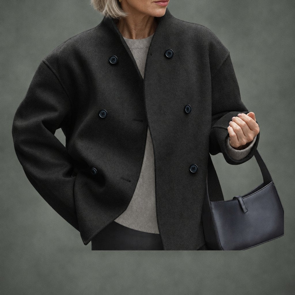 Blandine short double-breasted coat in black