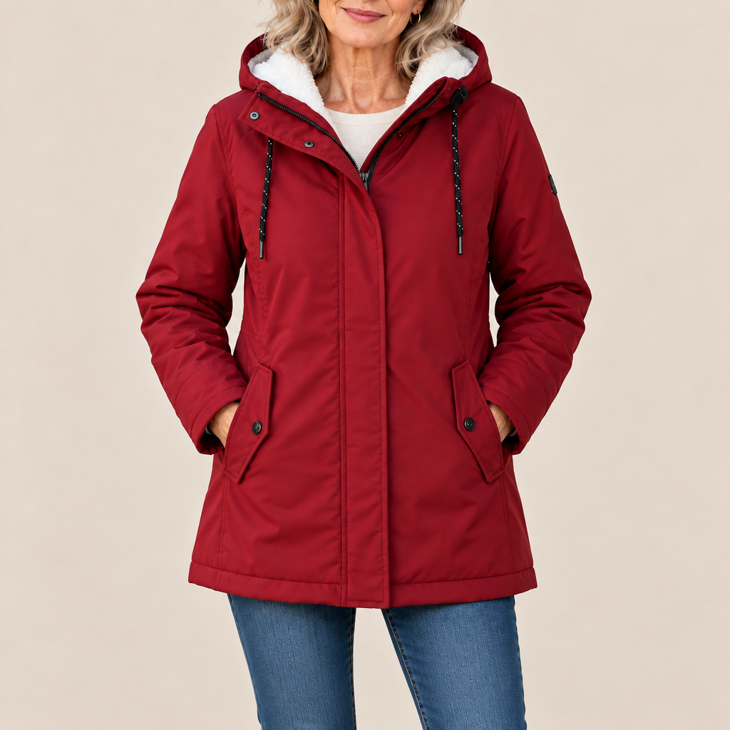 Maeve hooded parka coat in red