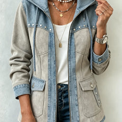Verena | Warm Hooded Two-Tone Jacket - Gray & Light Blue