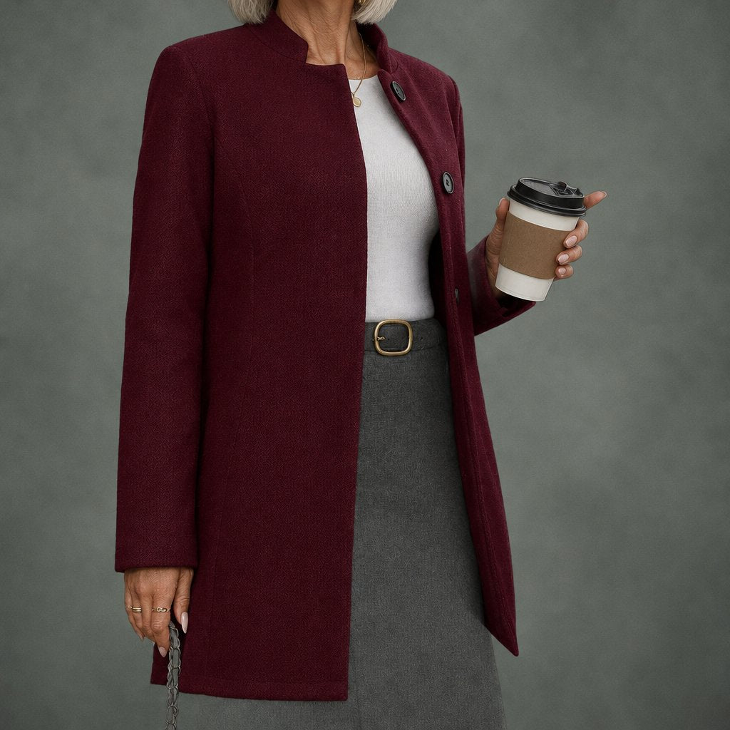 Madeleine stand collar coat, detail