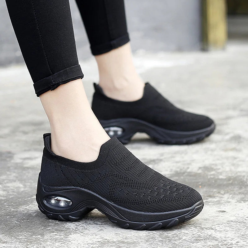 Serena orthopedic anti slip air cushion sneakers in black