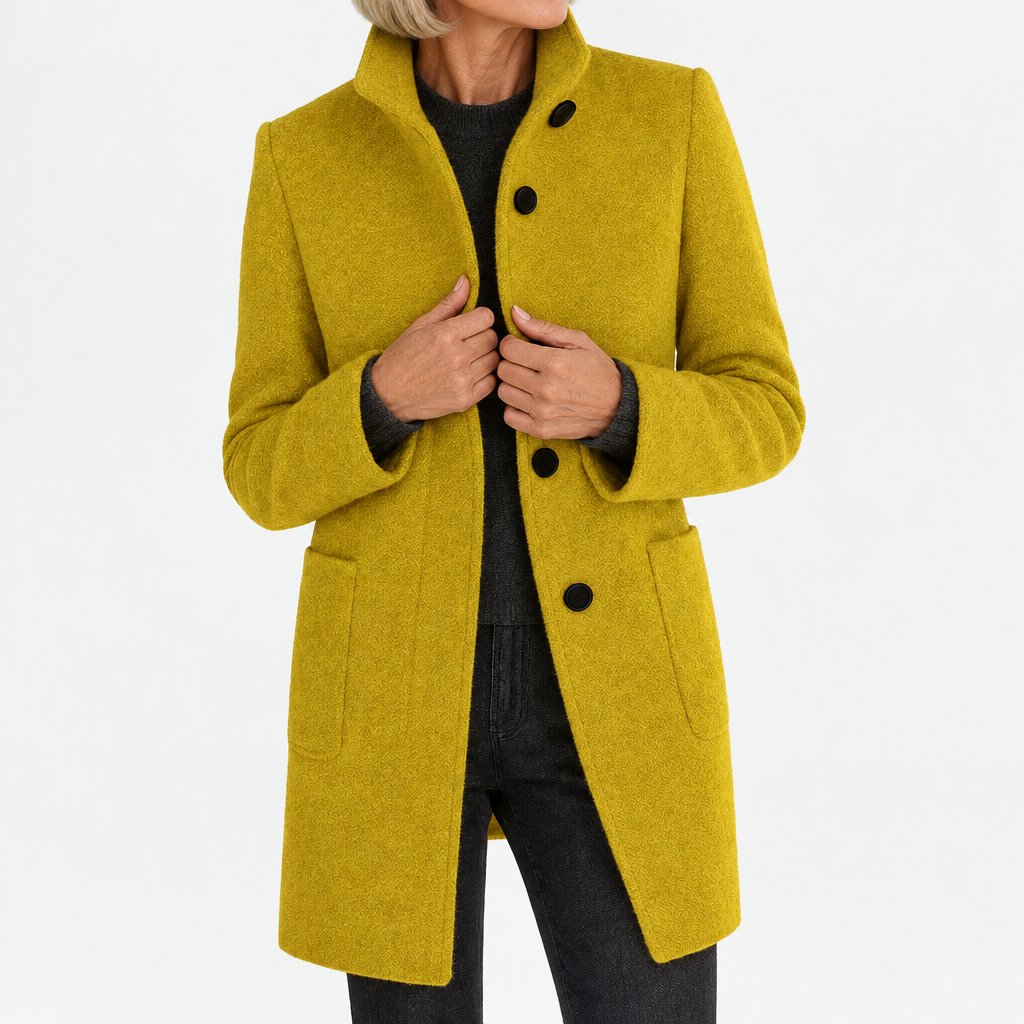 Bettina classic stand collar coat in mustard