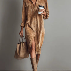 Bettina | Button-Front Midi Dress in Brown