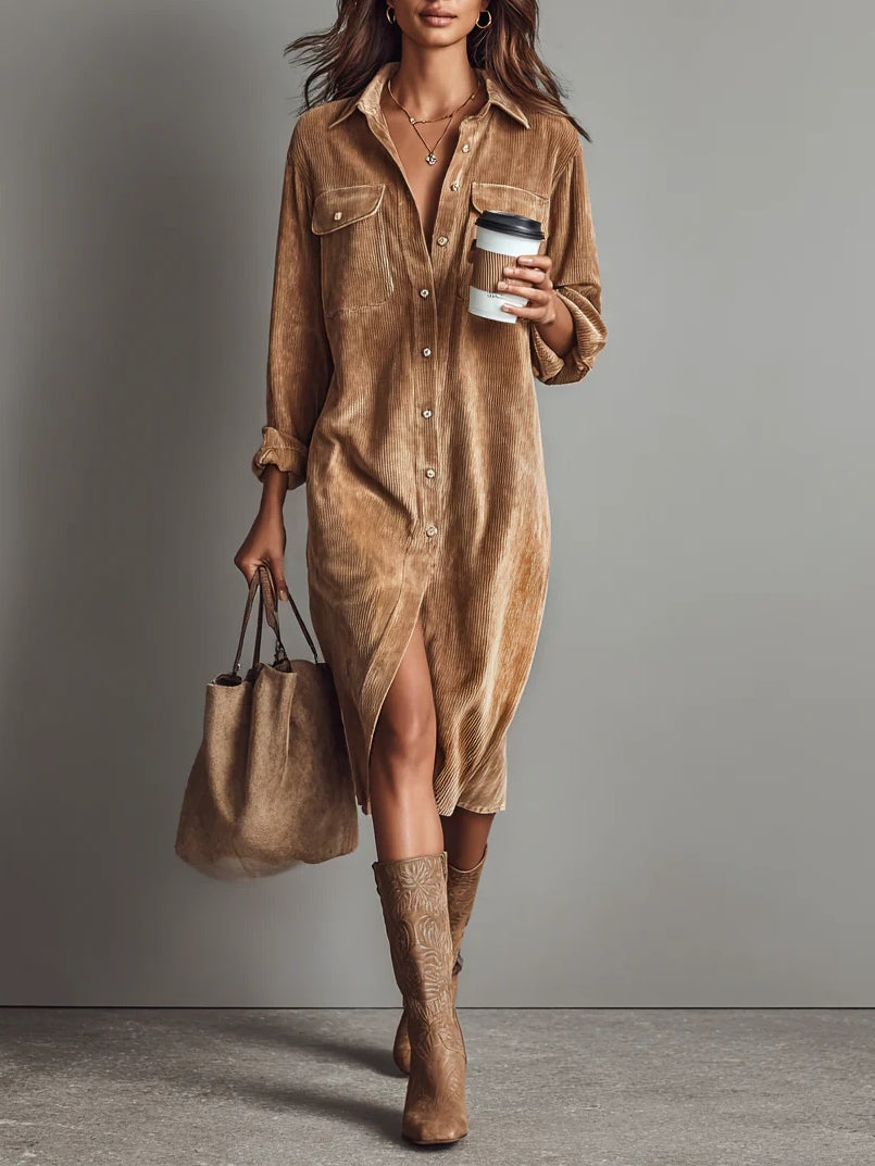 Bettina | Button-Front Midi Dress in Brown