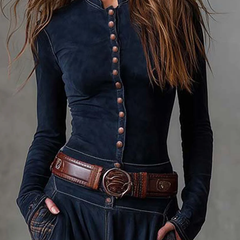 Aurelia | Long Dress with Plaid Panels and Belt