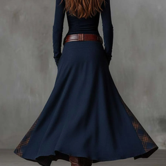 Aurelia | Long Dress with Plaid Panels and Belt