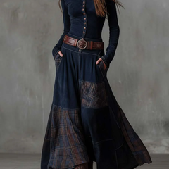 Aurelia | Long Dress with Plaid Panels and Belt