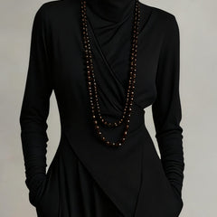 Prisca | Long Dress with High Neck and Asymmetric Drape