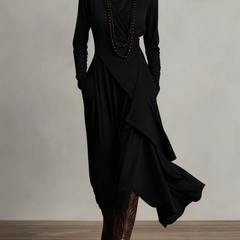 Prisca | Long Dress with High Neck and Asymmetric Drape in Black
