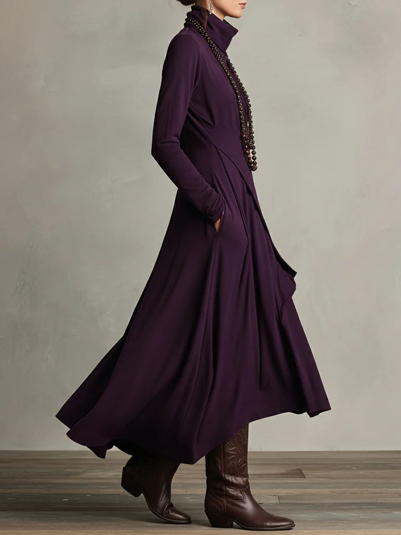 Prisca | Long Dress with High Neck and Asymmetric Drape