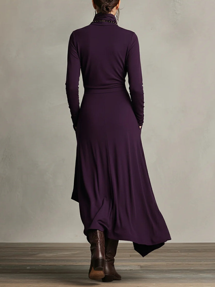 Prisca | Long Dress with High Neck and Asymmetric Drape