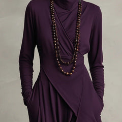 Prisca | Long Dress with High Neck and Asymmetric Drape