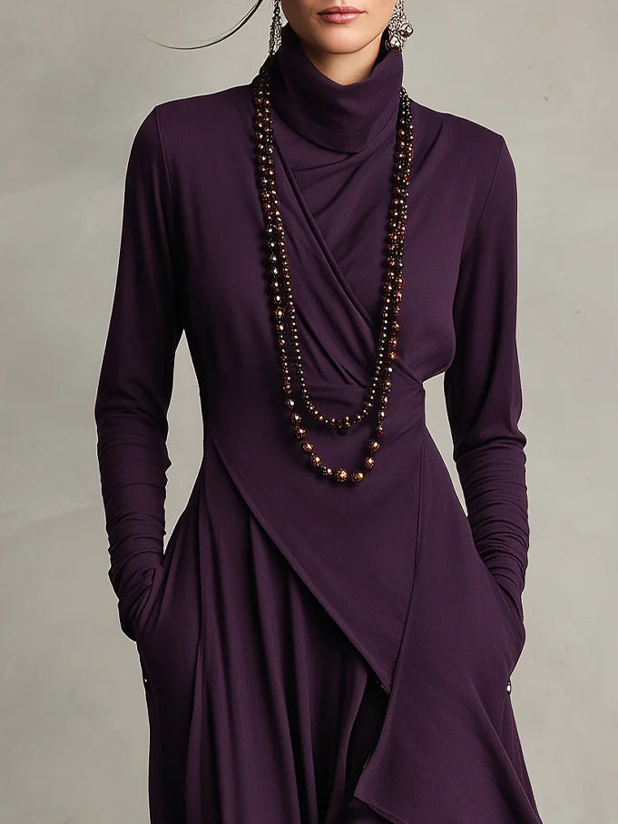 Prisca | Long Dress with High Neck and Asymmetric Drape