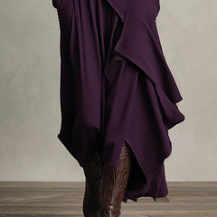 Prisca | Long Dress with High Neck and Asymmetric Drape