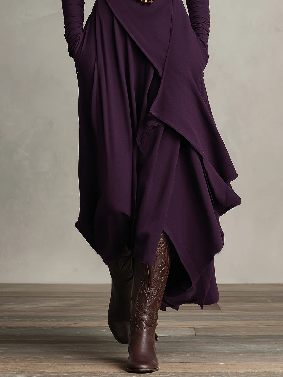 Prisca | Long Dress with High Neck and Asymmetric Drape
