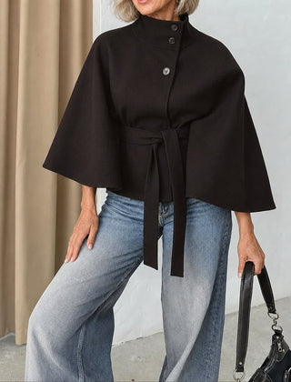 Arlette belted cape coat in dark brown