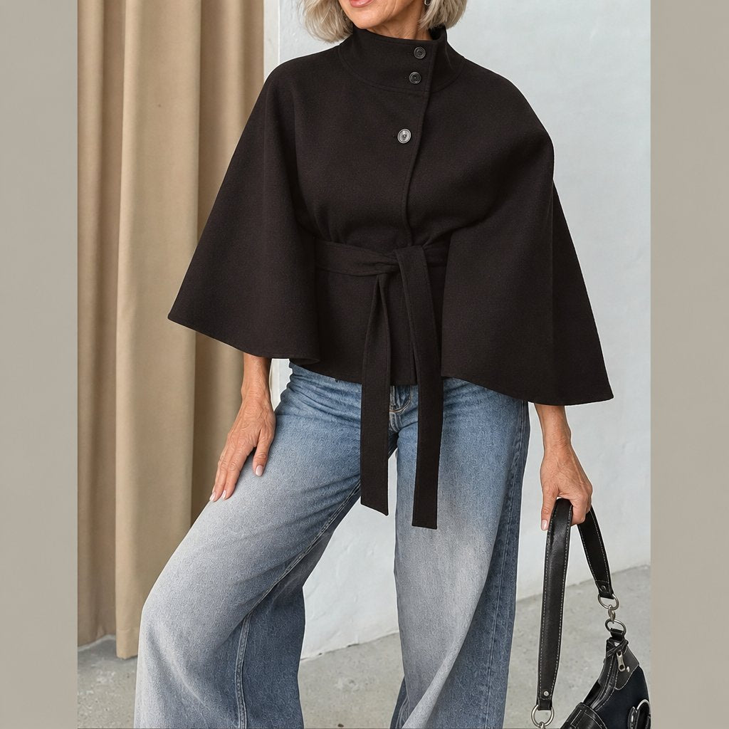 Arlette belted cape coat in dark brown