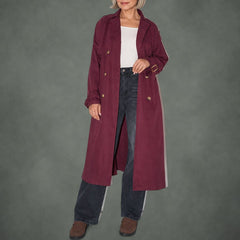 Clarisse double-breasted winter coat in burgundy