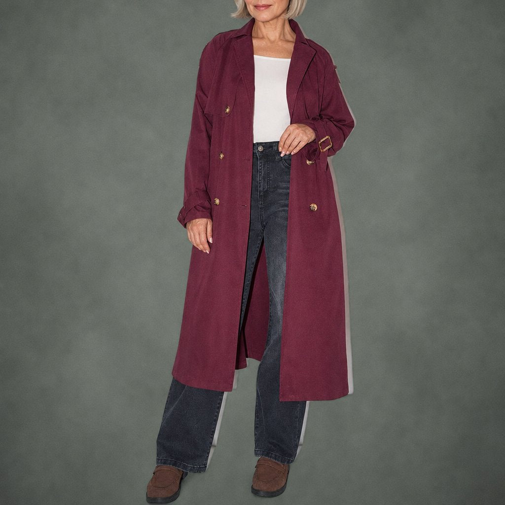 Clarisse double-breasted winter coat in burgundy