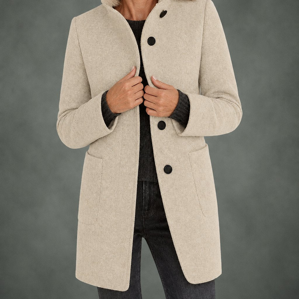 Clotilde stand collar midi coat in beige
