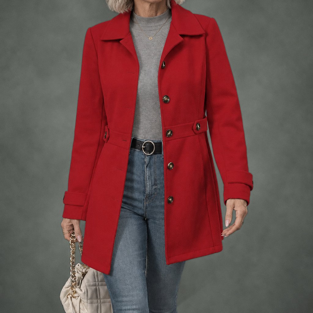 Bernadette belted elegant coat in red