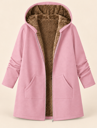 Evelyn cozy lined hooded coat in Pink